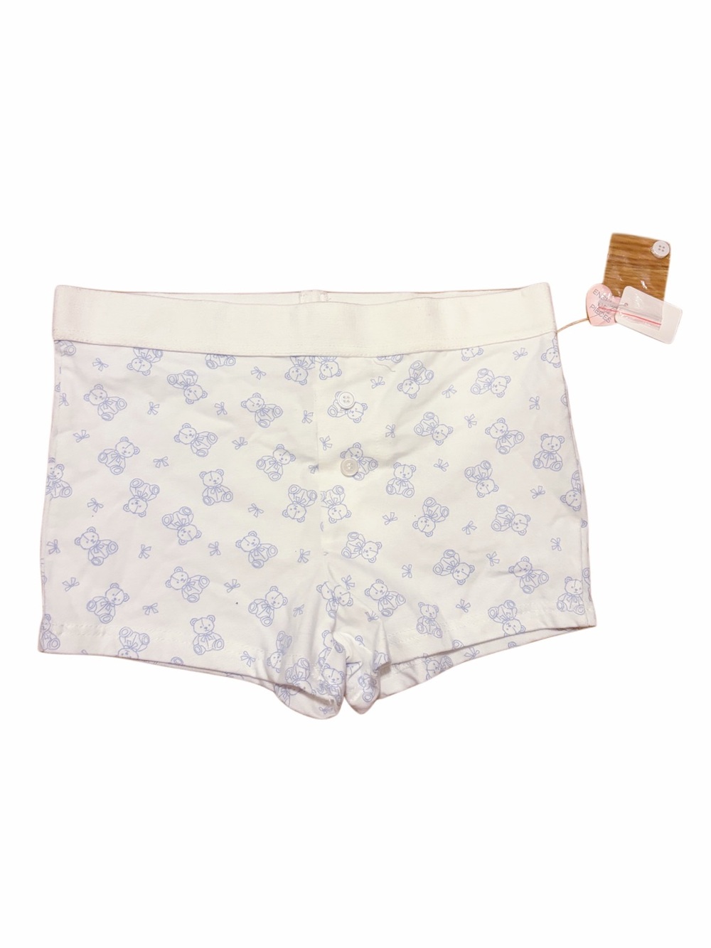 White Boyshorts Light Blue Teddy Bear Print